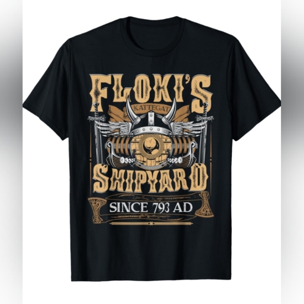 Flokis Shipyard Kattegat Norse Mythology Men’s XXL 2XL Black Viking Graphic Tee